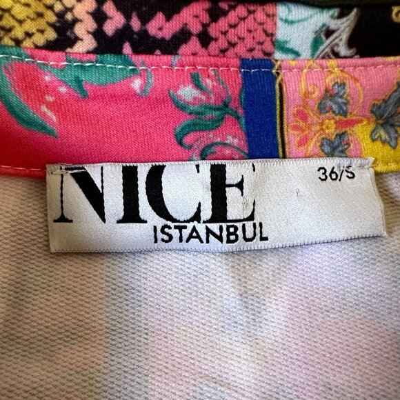 Nice Istanbul Baroque Print Embellished Long Sleeve Mini Bodycon Dress Sz 36 / S - Picture 6 of 9